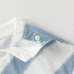 Dave&Bella Summer Toddler Boys Everyday Blue White Striped Round Collar Casual T-shirts
