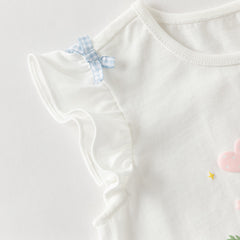 Dave&Bella Summer Toddler Girls Stylish White Sleeveless Cute Embroidery Top Shorts Sets