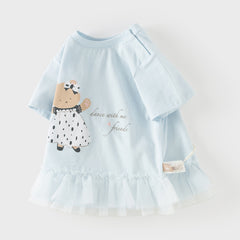 Dave&Bella Summer Toddler Girls Blue Cute Print Cotton Soft Breathable Design T-Shirts