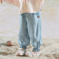 Dave&Bella Toddler Girls Summer Light Blue Bow Loose Comfortable Jogger Jeans
