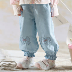 Dave&Bella Toddler Girls Summer Light Blue Bow Loose Comfortable Jogger Jeans
