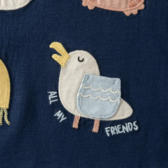 Dave&Bella Summer Toddler Boys Dark Blue Playful Animal Print Breathable Cotton T-shirts