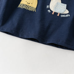 Dave&Bella Summer Toddler Boys Dark Blue Playful Animal Print Breathable Cotton T-shirts