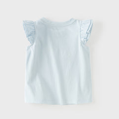 Dave&Bella Summer Toddler Girls Flutter Sleeve Breathable Cotton Comfortable T-shirts