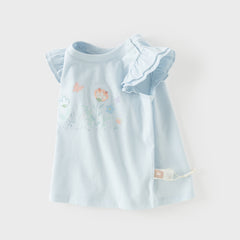 Dave&Bella Summer Toddler Girls Flutter Sleeve Breathable Cotton Comfortable T-shirts