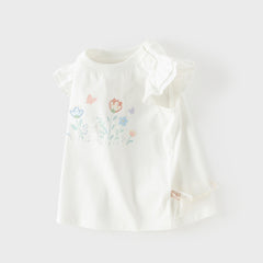 Dave&Bella Summer Toddler Girls Flutter Sleeve Breathable Cotton Comfortable T-shirts