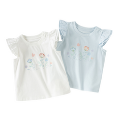 Dave&Bella Summer Toddler Girls Flutter Sleeve Breathable Cotton Comfortable T-shirts