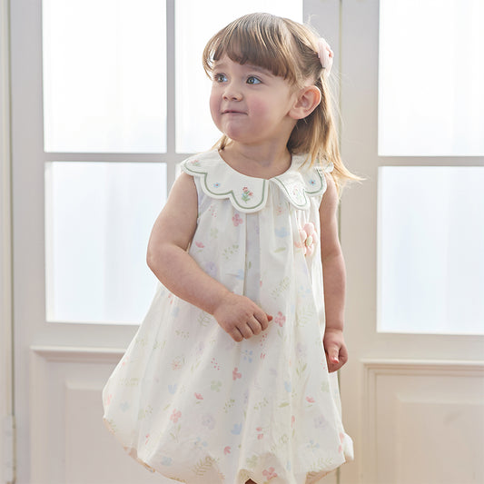 Dave&Bella Toddler Girls Summer Adorable Floral Print Soft Cotton A-line Bubble Dress