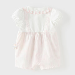 Dave&Bella Summer Baby Girls Pink White Striped Casual Comfortable Lightweight Romper
