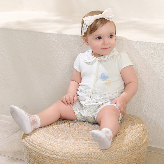 Dave&Bella Summer Baby Girls Cute Butterfly Print White Comfortable Indoor Rompers