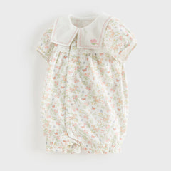 Dave&Bella Baby Girls Summer Cute Squirrel Print Beige Cotton Breathable Indoor Rompers