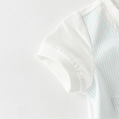 Dave&Bella Baby Boys Summer Blue White Striped Casual Soft Round Collar Rompers