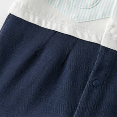 Dave&Bella Baby Boys Summer Blue White Striped Casual Soft Round Collar Rompers