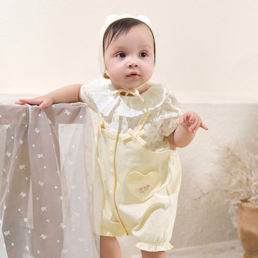 Dave&Bella Summer Baby Girls Yellow Cute Flower Embroidery Comfortable Rompers