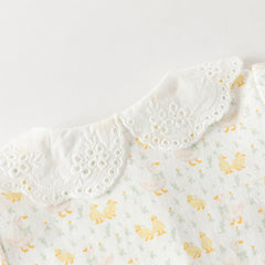 Dave&Bella Baby Girls Summer Cute Duck Print Beige Breathable Cotton Rompers