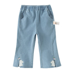 Dave&Bella Toddler Girls Summer Soft Adjustable-waistband Straight-leg Casual Jeans