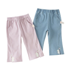 Dave&Bella Toddler Girls Summer Soft Adjustable-waistband Straight-leg Casual Jeans