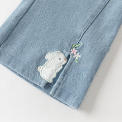 Dave&Bella Toddler Girls Summer Soft Adjustable-waistband Straight-leg Casual Jeans