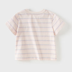 Dave&Bella Toddler Girls/Boys Summer Stylish Pink/Yellow Striped Soft Cotton Daily T-shirts
