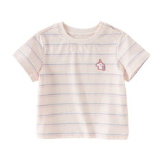 Dave&Bella Toddler Girls/Boys Summer Stylish Pink/Yellow Striped Soft Cotton Daily T-shirts