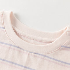Dave&Bella Toddler Girls/Boys Summer Stylish Pink/Yellow Striped Soft Cotton Daily T-shirts