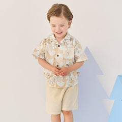 Dave&Bella Toddler Boys Summer Playful Khaki Print Short Sleeve Shirt Short Outfit Sets