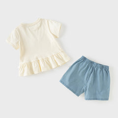 Dave&Bella Summer Toddler Girls Charming Yellow Short Sleeve Comfortable Top Short Sets