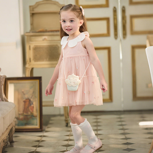 Dave&Bella Toddler Girls Summer Sweet Pink Sleeveless Soft Mesh Dress(wallet bag)