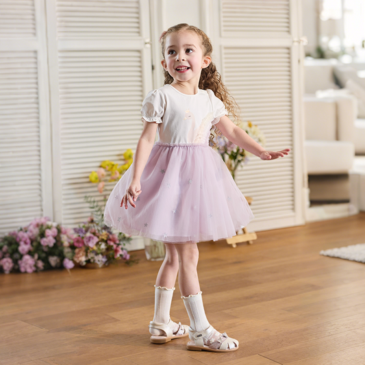 Dave&Bella Toddler Girls Summer Elegant Swan Purple Mesh A-line Princess