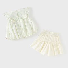 Dave&Bella Toddler Girls Summer Sweet Beige Flutter Sleeve Lightweight Soft Outfit Sets