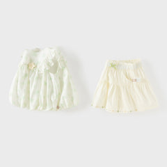 Dave&Bella Toddler Girls Summer Sweet Beige Flutter Sleeve Lightweight Soft Outfit Sets