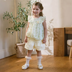 Dave&Bella Toddler Girls Summer Sweet Beige Flutter Sleeve Lightweight Soft Outfit Sets