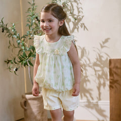 Dave&Bella Toddler Girls Summer Sweet Beige Flutter Sleeve Lightweight Soft Outfit Sets
