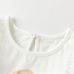 Dave&Bella Toddler Girls Summer White Cartoon Print Mesh Flutter Sleeve Casual T-shirts