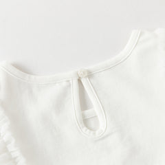 Dave&Bella Toddler Girls Summer White Cartoon Print Mesh Flutter Sleeve Casual T-shirts