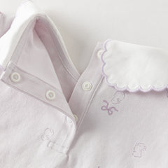 Dave&Bella Summer Toddler Girls Purple/White Doll Collar Breathable Cotton T-shirts