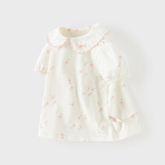 Dave&Bella Summer Toddler Girls Purple/White Doll Collar Breathable Cotton T-shirts