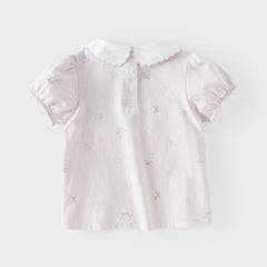 Dave&Bella Summer Toddler Girls Purple/White Doll Collar Breathable Cotton T-shirts