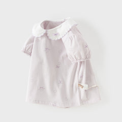 Dave&Bella Summer Toddler Girls Purple/White Doll Collar Breathable Cotton T-shirts