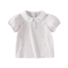 Dave&Bella Summer Toddler Girls Purple/White Doll Collar Breathable Cotton T-shirts