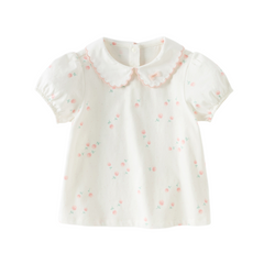 Dave&Bella Summer Toddler Girls Purple/White Doll Collar Breathable Cotton T-shirts