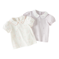 Dave&Bella Summer Toddler Girls Purple/White Doll Collar Breathable Cotton T-shirts