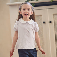 Dave&Bella Summer Toddler Girls Purple/White Doll Collar Breathable Cotton T-shirts