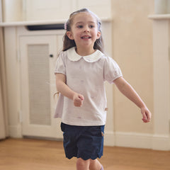 Dave&Bella Summer Toddler Girls Purple/White Doll Collar Breathable Cotton T-shirts