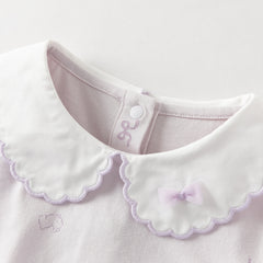 Dave&Bella Summer Toddler Girls Purple/White Doll Collar Breathable Cotton T-shirts