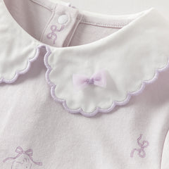 Dave&Bella Summer Toddler Girls Purple/White Doll Collar Breathable Cotton T-shirts