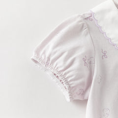 Dave&Bella Summer Toddler Girls Purple/White Doll Collar Breathable Cotton T-shirts