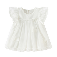 Dave&Bella Summer Toddler Girls Elegant Beige Flutter Sleeve Mesh Dress-style T-shirts