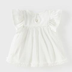 Dave&Bella Summer Toddler Girls Elegant Beige Flutter Sleeve Mesh Dress-style T-shirts