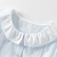 Dave&Bella Toddler Girls Summer Stylish Blue White Striped Lightweight Dress-style Shirts